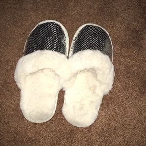 Fuzzy, shimmery slippers